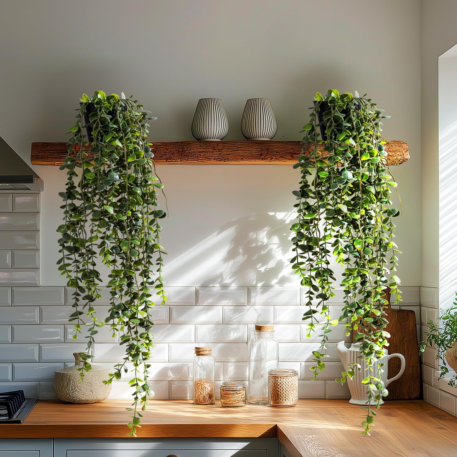 Photo 1 of Yarmare Artificial Hanging Plant 2 Pcs Faux Plant Ivy Vine Faux Eucalyptus Vines Fake Potted Greenery for Wall Living Room Home Shelf Office Bathroom Outdoor Indoor Decor (Type 7)