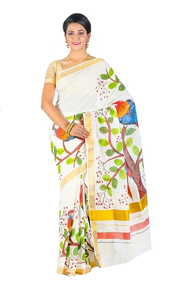 KheyaliBoutique Kerala Cotton Hand Painted Sari For Women's