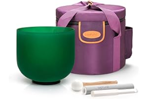 TOPFUND 432 Hz Green F Note Crystal Singing Bowl Heart Chakra 8 inch with Heavy Duty Carrying Case and Suede Striker