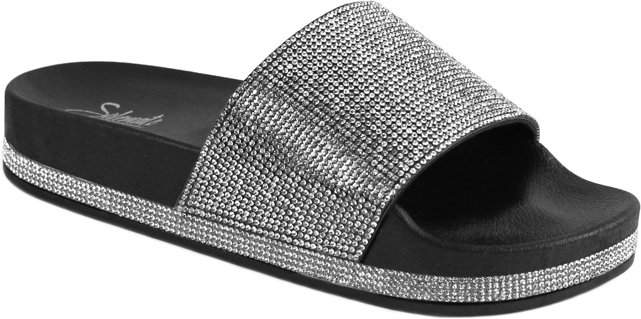 CLOVERLAYWomen’s Slide Sandals Rhinestone Glitter Platform Slides Sandals Slippers