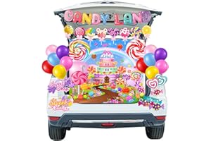 KNOW ME Lollipop Trunk or Treat Outdoor Decorations Kit, Candyland Sweet Candy Lollipop Banner Balloons for Car Archway Garage Door Halloween Car Decorations