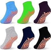 GRPSKCOS Boys Grip Socks 6 Pairs Kids Grip Socks Trampoline Sock Anti-Skid Ankle Sticky Sock for 2-13 Years Boys Girls