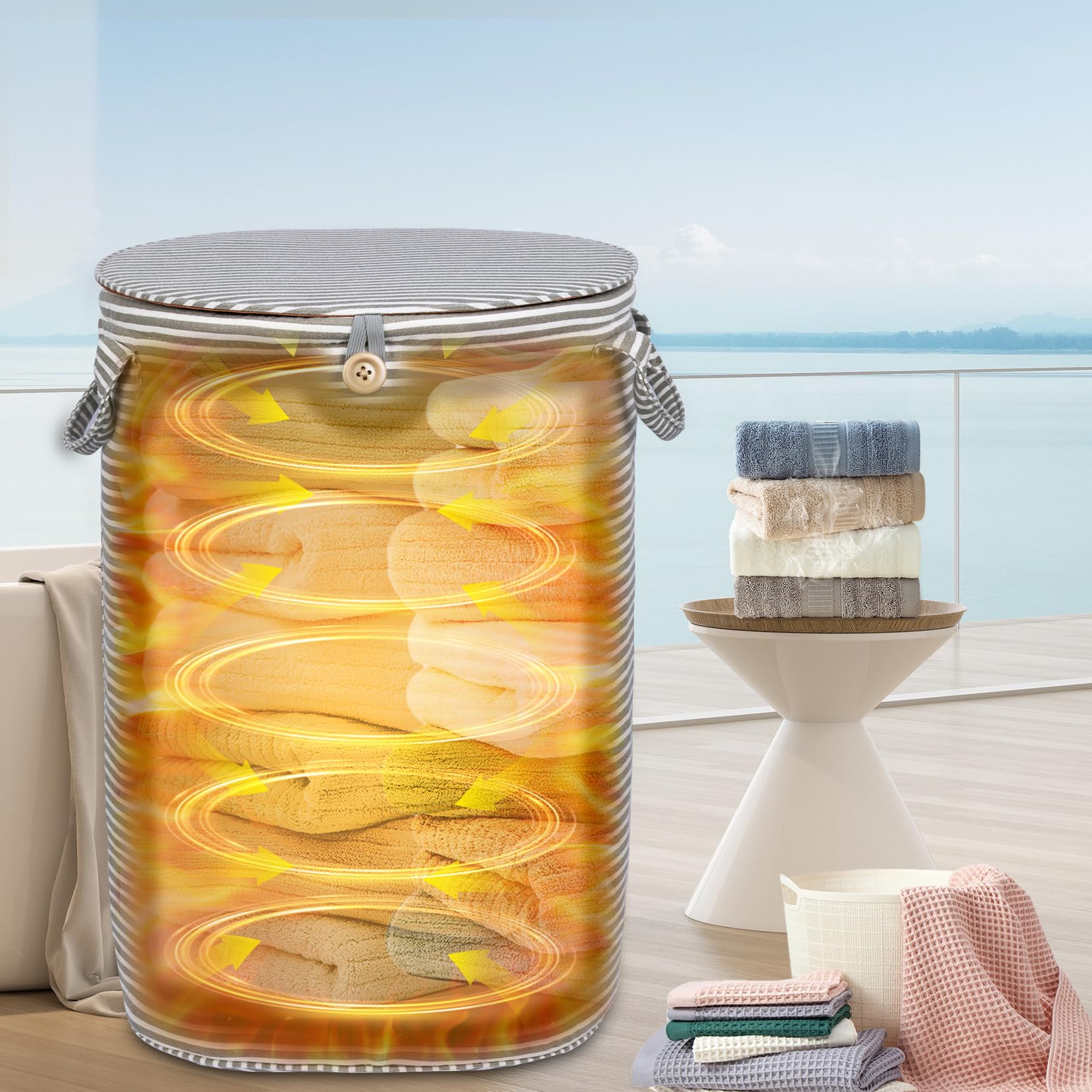 Photo 1 of 38L Foldable Towel Warmer Bucket,Heated Towel Warmers for Bathroom,Travel & Outdoors, 4 Heat Settings, Auto Shut Off,360° Ring Heating,Waterproof Fabric,Fits Oversized Towels, Robes, Blankets