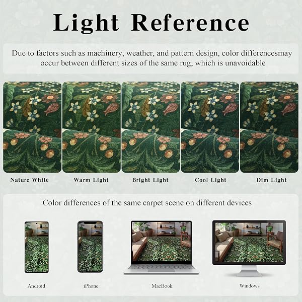 FLORAL WASHABLE 6X9 AREA RUG,DARK GREEN BOHO RUGS FOR LIVING ROOM, SOFT LOW-PILE NON-SLIP STAIN RESISTANT & NON-SHEDDING CARPET FOR BEDROOM, DINING ROOM, OFFICE, ENTRYWAY, NURSERY