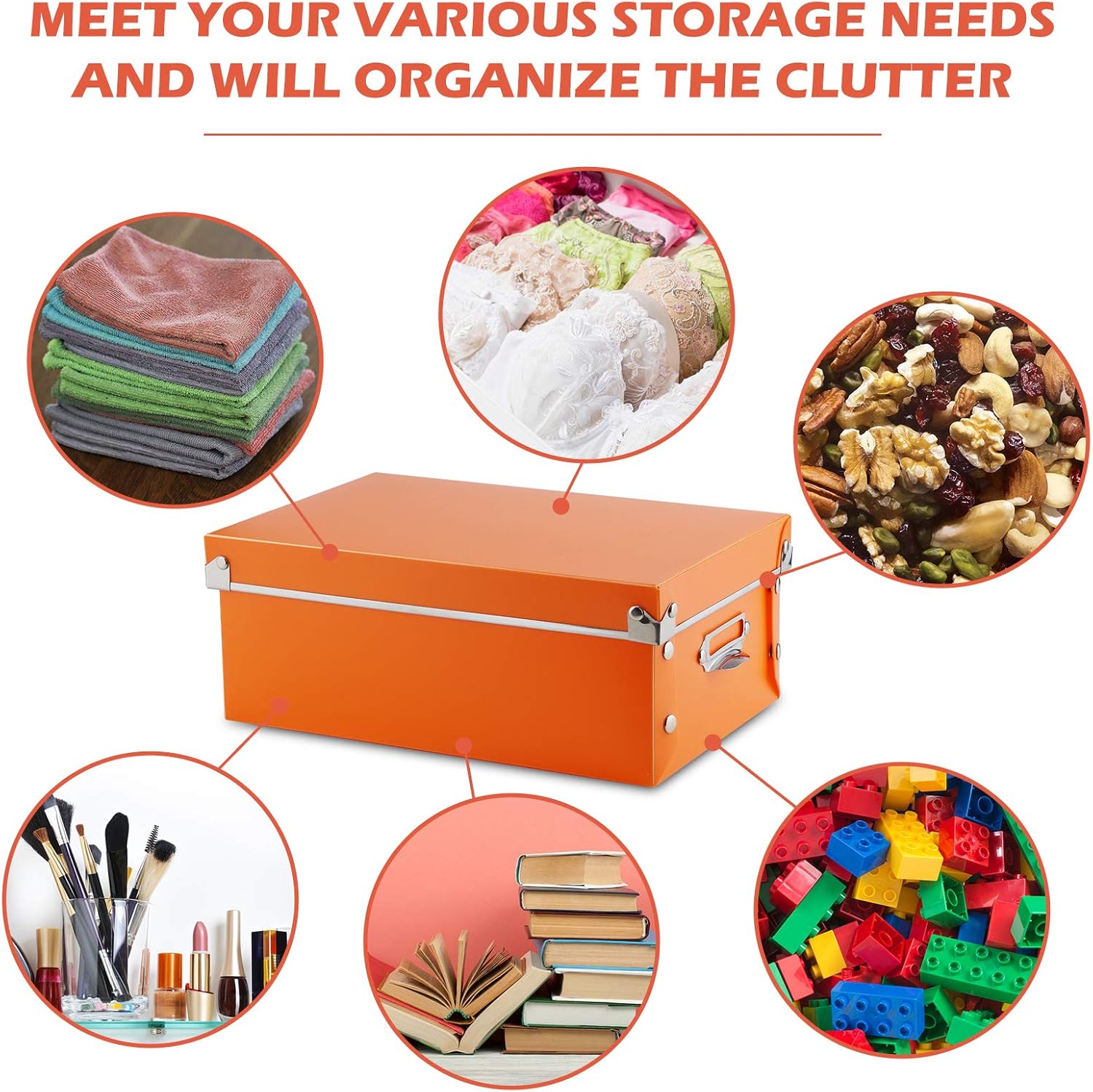 SEEKIND Photo Boxes Storage, Storage Boxes with lids and Handles Decorative, 3 in 1 Set, Multiple Size(Small/Medium/Large) Plastic Box for Photos, Tax Papers, Cosmetic, Socks, Snacks, Etc.(Orange). …: Office Products