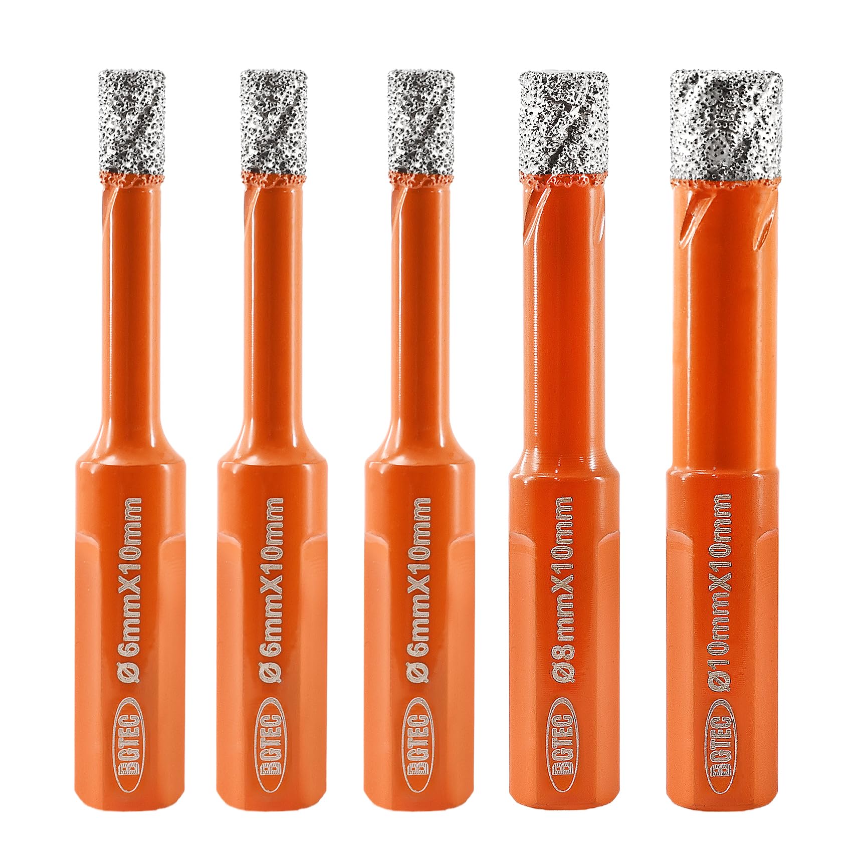 BGTEC Diamond Core Drill Bits, 5pcs 6/6/6/8/10mm Triangle Shank Hole Saw Drill Bits for Ceramic Porcelain Tile Marble Granite Stoneware Quartz Vacuum Brazed Diamond Drill Bit 65mm Length — image 1