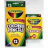 12ct Crayola Colored Pencils Pre-Sharpened &amp; 24ct Crayola Crayons Basic Bundle