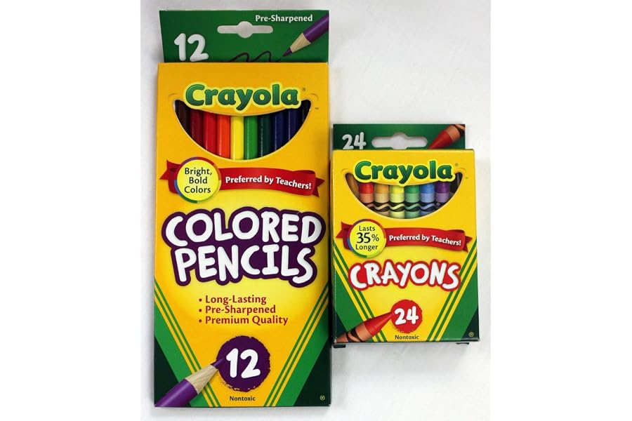 12ct Crayola Colored Pencils Pre-Sharpened & 24ct Crayola Crayons Basic Bundle