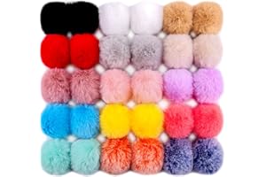 BQTQ 30 Pieces Faux Rabbit Fur Pom Pom DIY Fluffy Balls Pom Pom with Elastic Loop for Hats Keychains Scarves Gloves Bags Accessories(15 Light Colors, 2 Pcs Each Color)