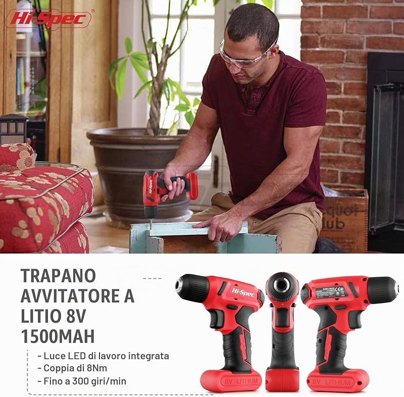 Trapano Avvitatore 8V USB, Kit per Riparazioni, Rosso