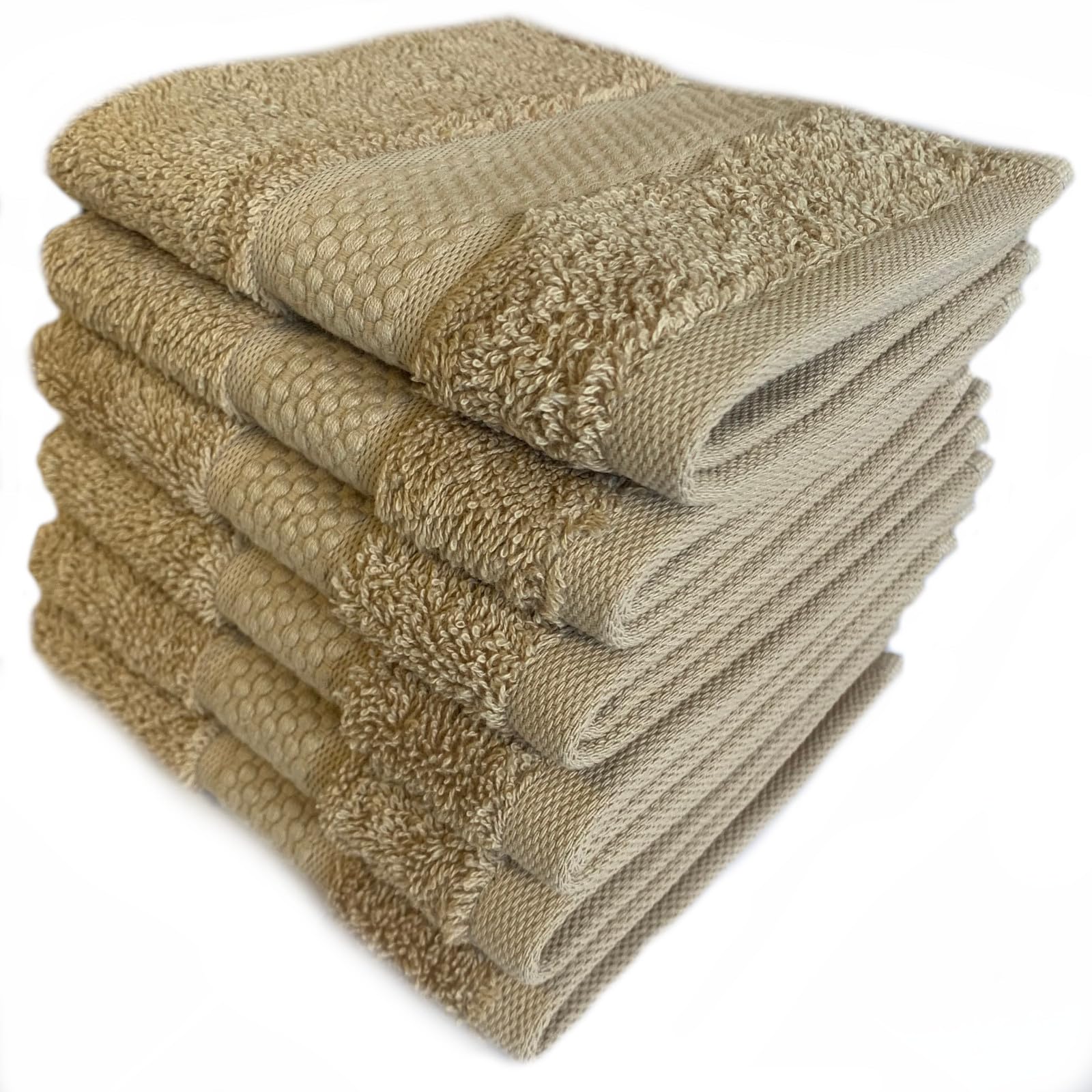 Sue Rossi Face Cloths Pack of 2 or 6, Turkish Combed Cotton, 30cm x 30cm Wash Cloth Fingertip Flannel, Soft & Absorbent, 600gsm Thick Bathroom Towels Set (Camel, 6)