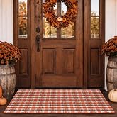 Breling Fall Outdoor Rug Rust Orange Plaid Porch Doormat | 3 x 5 Ft, Cotton Linen Tartan Plaid Doormat, Autumn Halloween Thanksgiving Floor Cover, Porch Entryway Home Decor
