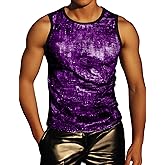 ZEROYAA Men's 70s Sequin Tank Top Shiny Disco Metallic Sleeveless Shirt