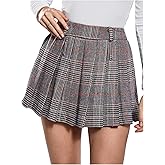 MakeMeChic Women's Plaid Pleated Mini Skirt Drop Waist A Line Skater Tartan Skirts Without Belt