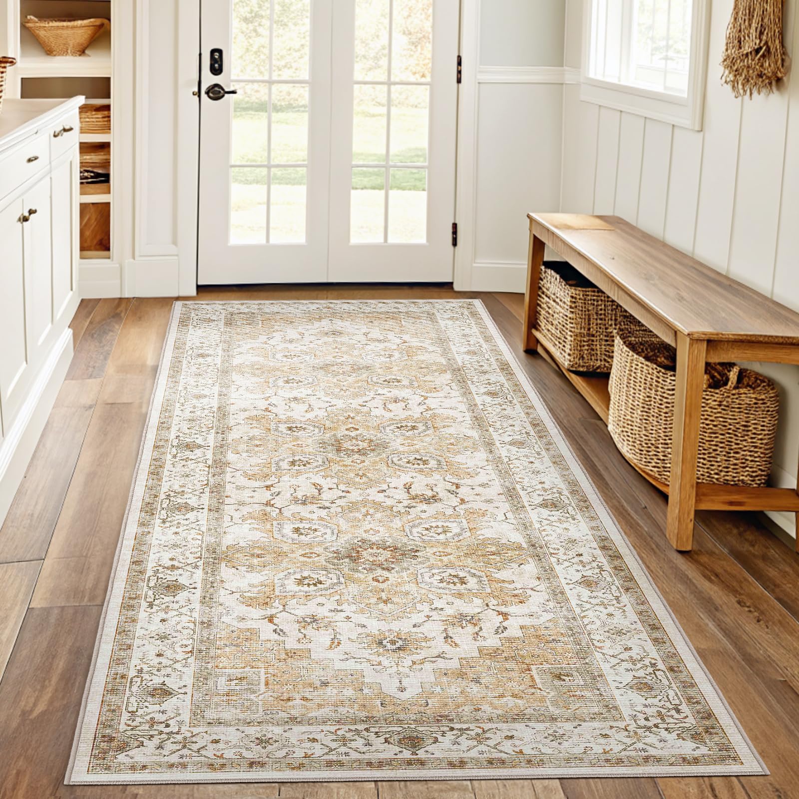 AMADA HOMEFURNISHING 2x6 Washable Runner Rug, Low-Profile Kitchen Rugs with Non-Slip Backing & Durable Edge Binding, Vintage Entryway Runner Rug for Bedroom & Hallway Image AMADA HOMEFURNISHING 2x6 Washable Runner Rug, Low-Profile Kitchen Rugs with Non-Slip Backing & Durable Edge Binding, Vintage Entryway Runner Rug for Bedroom & Hallway Image
