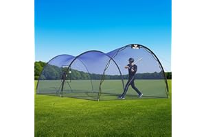 VERTURA Portable 22ft x 12ft x 8ft Baseball & Softball Batting Cage – Easy to Install Hitting Cage with Pitching Machine Hole, 3-Ply Blue Netting, 14mm Fiberglass Poles, Secure Steel Frame & Carry Bag Include