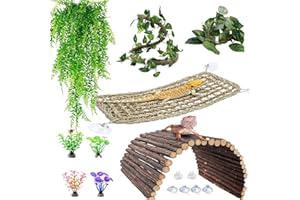 TankMatDecor Bearded Dragon Tank Accessories, Reptile Mat Hammock Plants Bridge Jungle Climber Vines Terrarium Decorations for Leopard Gecko, Hermit Crab Lizard Snake (9 PCS Without Reptile Mat)