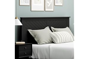 ComfIQ Serene Poplar Wood King Size Headboard in Black, Modern Farmhouse Panel with Chevron Scoring, Casual Coastal Style, Easy Assembly, Quality Materials
