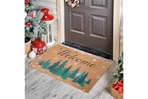Stranthother 16.9"X30" Coir Winter Pine Tree Welcome Door Mat Christmas Door Mat Outdoor Holiday Entrance Mats Front Door Christmas Decorative Christmas Trees Doormat Christmas Floor Mat Christmas Rug