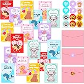 Yexiya 240 Pcs Mini Valentine's Day Cards for Kids Assortment Bulk Classroom Exchange Kids Greeting Animal Box Foldable Love Heart Greeting Cards with Envelopes and Stickers