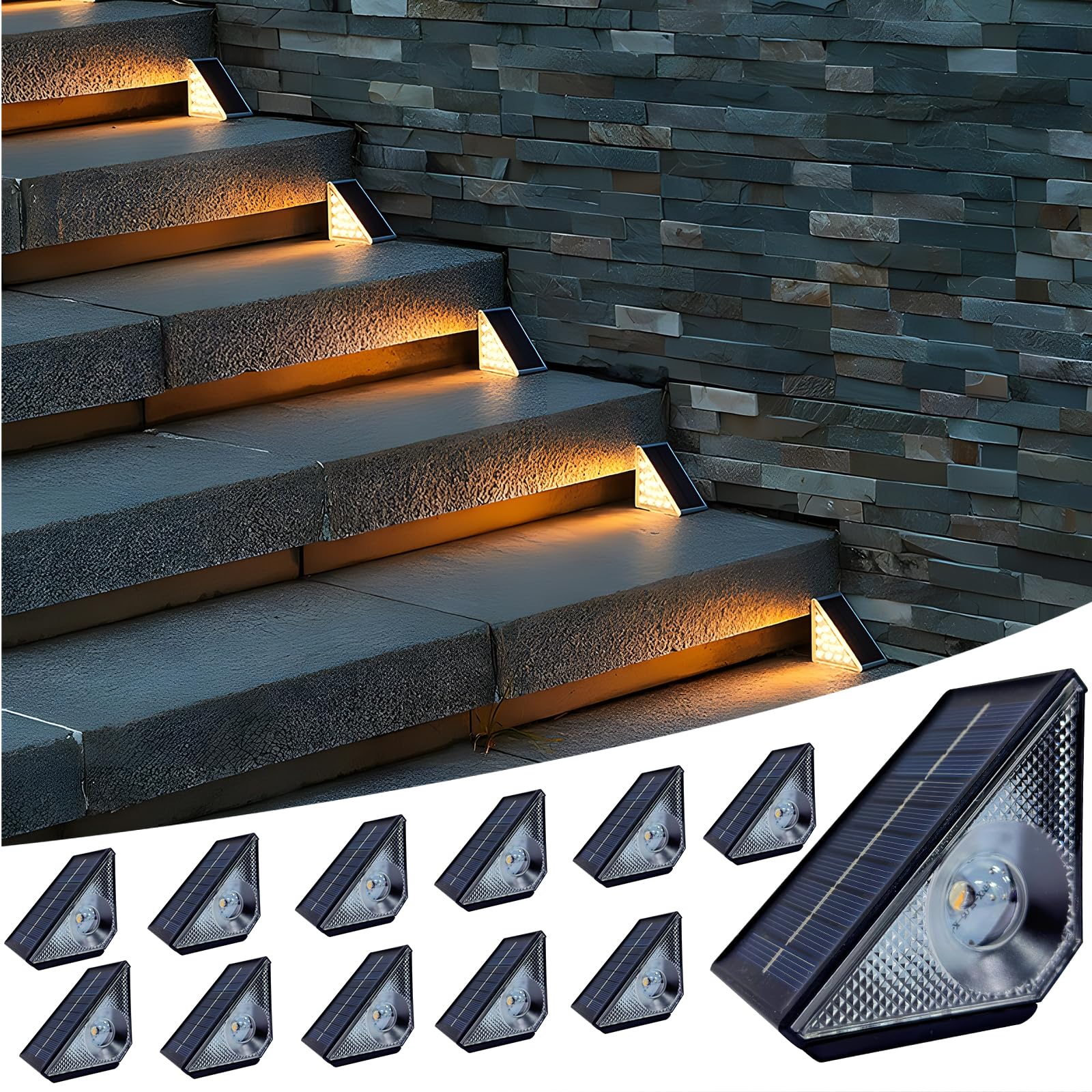 GEEKHOM Solar Step Deck Lights Outdoor 12 Pack Step Light, Waterproof Warm White/7 RGB Color Glow Fence Lights for Patio Stairs Post Pathway Porch Driveway Garden Decor
