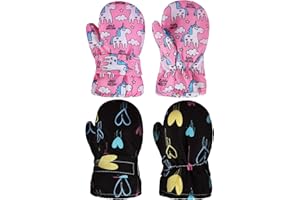 SATINIOR 2 Pairs Girls Waterproof Mittens Kids Snow Gloves Warm Thicken Ski Gloves for Winter Outdoor Activities