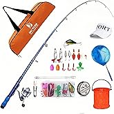 BNTTEAM Portable Fishing Spinning Rod and Reel Combo Set Carbon Fiber Fluorescent Rod Tip, with Fishing Lures Line Carrier Bag Kits for Travel Surf