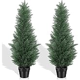 3FT Artificial Cedar Tree - Realistic Faux Cedar Trees for Outdoor Planters - Fake Cypress Trees for Front Porch - Faux Evergreen Plants for Home Porch Decor - Pack of 2