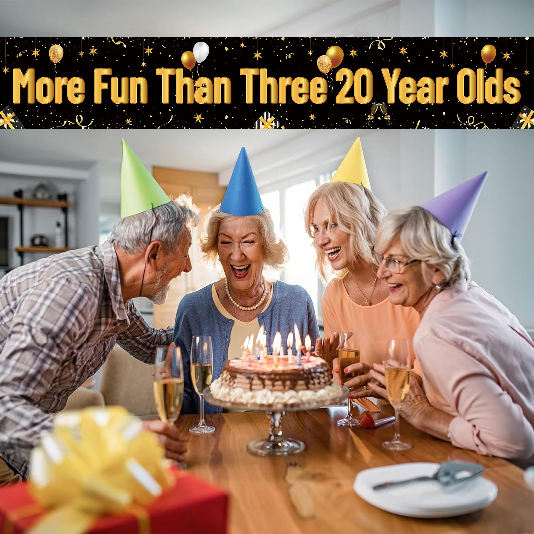 More Fun Than Three 20 Year Olds Banner for 60th Birthday Decorations - Happy 60th Birthday Party Banner - 60th Birthday Party Decorations and Supplies