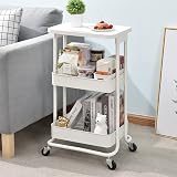 Urackify 3-Tier Metal Rolling Storage Cart with Plastic Top - White view 6