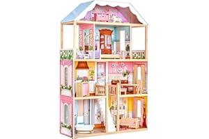 KidKraft Charlotte Classic Wooden Dollhouse with EZ Kraft Assembly, 14-Piece Accessory Set, for 12-Inch Dolls, Gift for Ages 