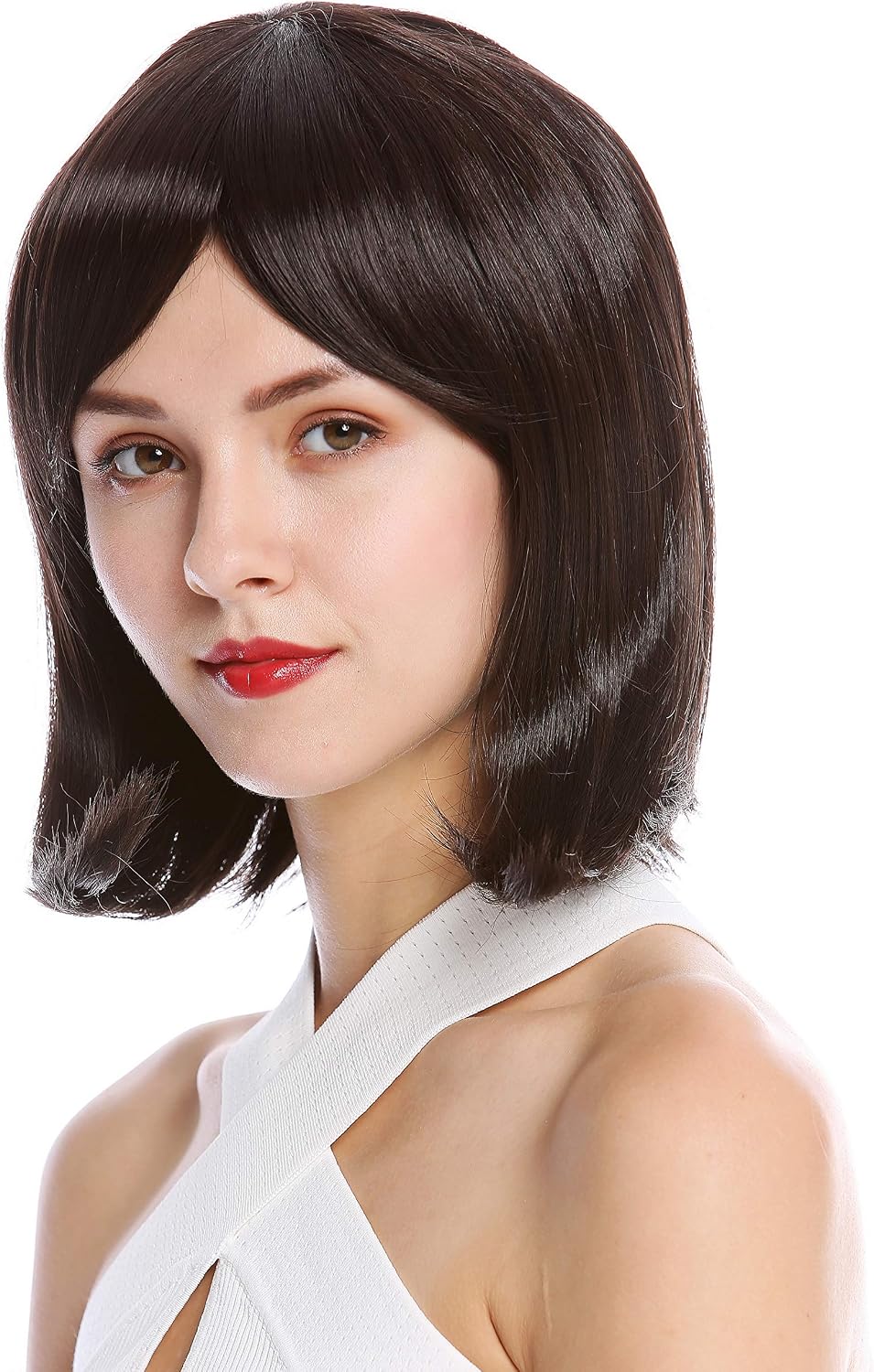 WIG ME UP - YZF-4366-M2 Lady Quality Wig short shoulder length Bob Longbob straight bangs dark brown, Dark brown (M2), 23.62 inch - Image 4