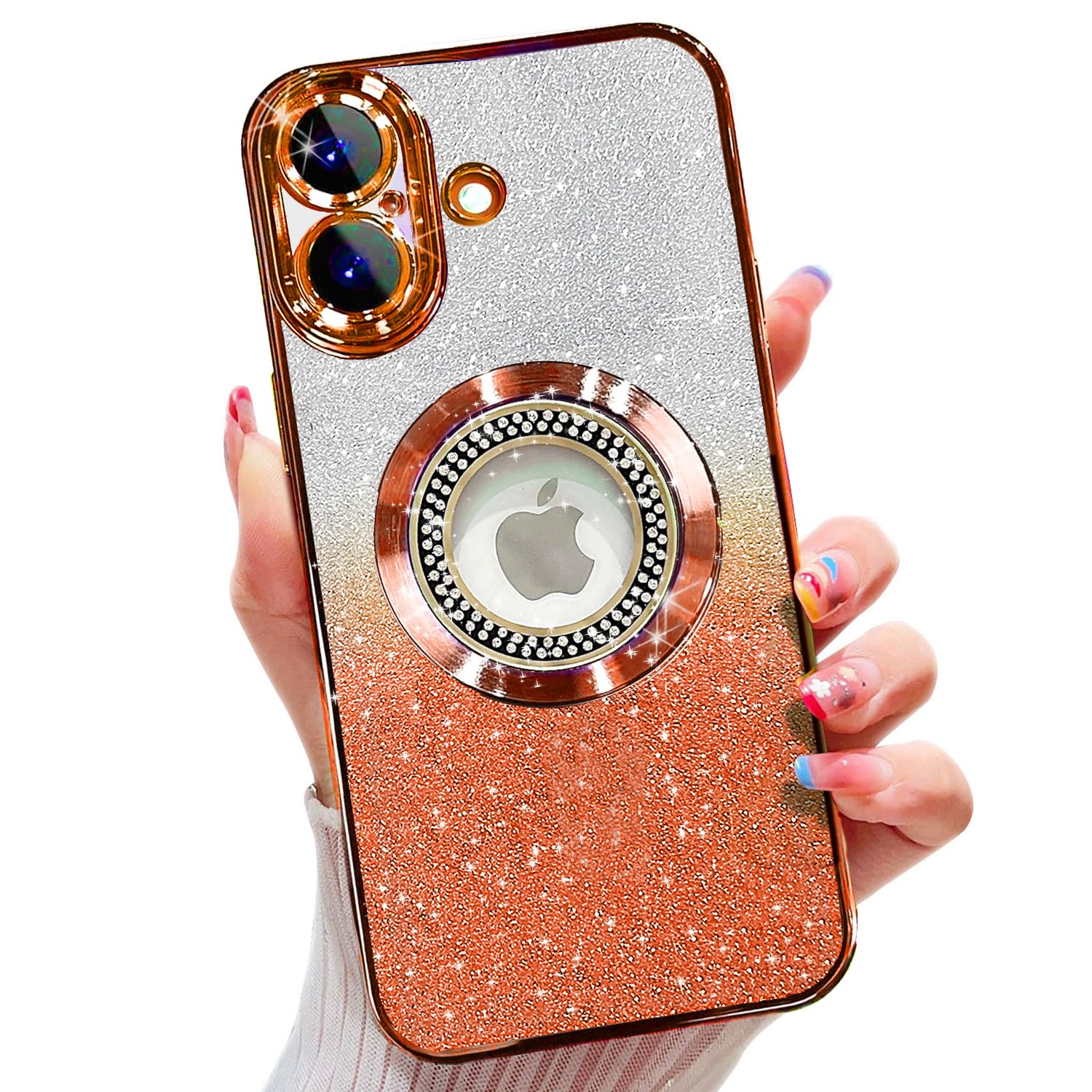 Misscase for iPhone 17 Magnetic Glitter Case Compatible with MagSafe,Full Protection Slim Shockproof Anti-Scratch Case with Camera Lens Protector Plating Bling Dust-Proof Net for Women Orange