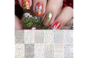 1500+ Patterns Christmas Nail Art Stickers Decals, Kalolary Self-adhesive Nail Stickers Santa Claus Snowflake Snowman Christmas Bell Tree Stick Elk for Christams Nail Decorations (12 Sheet Large Size)