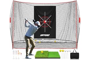ANYGULF Pro Golf Net, 10x7ft Heavy Duty Golf Practice Net with Mat, Outdoor Indoor Hitting Nets with Noise Reduce Silk Target for Backyard Driving Chipping/Garage Training, Christmas Gifts for Men Boys