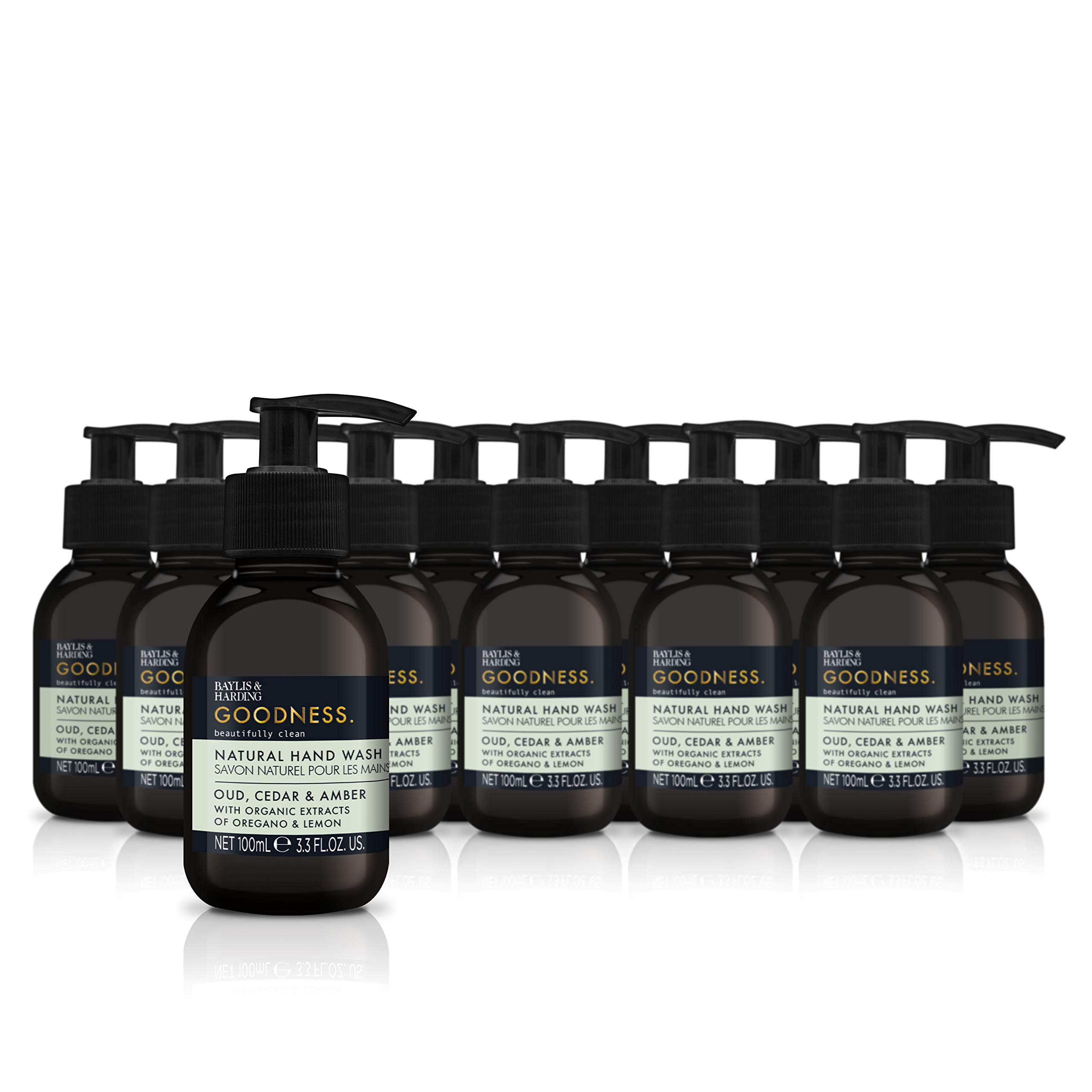 Baylis & Harding Goodness Oud, Cedar & Amber Natural Hand Wash 100ml, Pack of 12 - Vegan Friendly