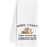 QEJ Funny Baking Kitchen Dish Towels, Sourdough Gifts for Bakers, Bread Baking Gifts, Sorry I Can't I Have to Feed My Sourdough Starter Decorative Hand Tea Towels for Kitchen, 16x24 Inch
