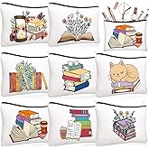 Cosblank 8 Pcs Book Club Gifts Book Lovers Makeup Bag Gifts for Women Cosmetic Bag with Zipper Pouch for Teen Adult Women Lovers Librarian Bookish Club Gifts(Flower)