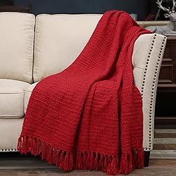 PANDATEX Thick Chunky Red Knitted Throw Blanket for
