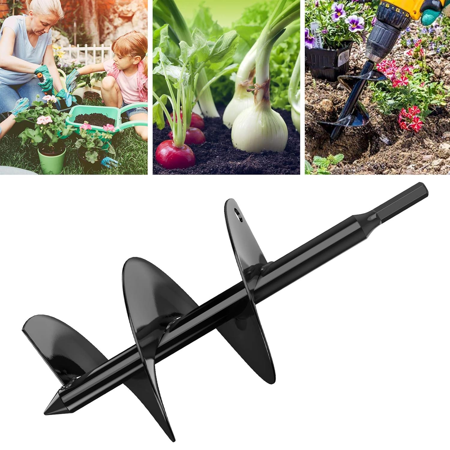 CKE 2021 Upgraded Solid Auger Drill Bit 2 PCS Set 12 "x3.5" and 9"x1.8" with Garden Genie Gloves for Planting Hole Drill Planter Auger Spiral Hole Drill Bit Bulb Bedding Digging Post Hole Planting Tool for 3/8" Hex Drive Drill: Industrial & Scientific
