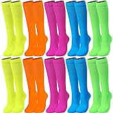 Bunnycool 10 Pairs Neon over the Calf Socks Unisex Long Tube Athletic Knee High Socks for Men Women Sports Training