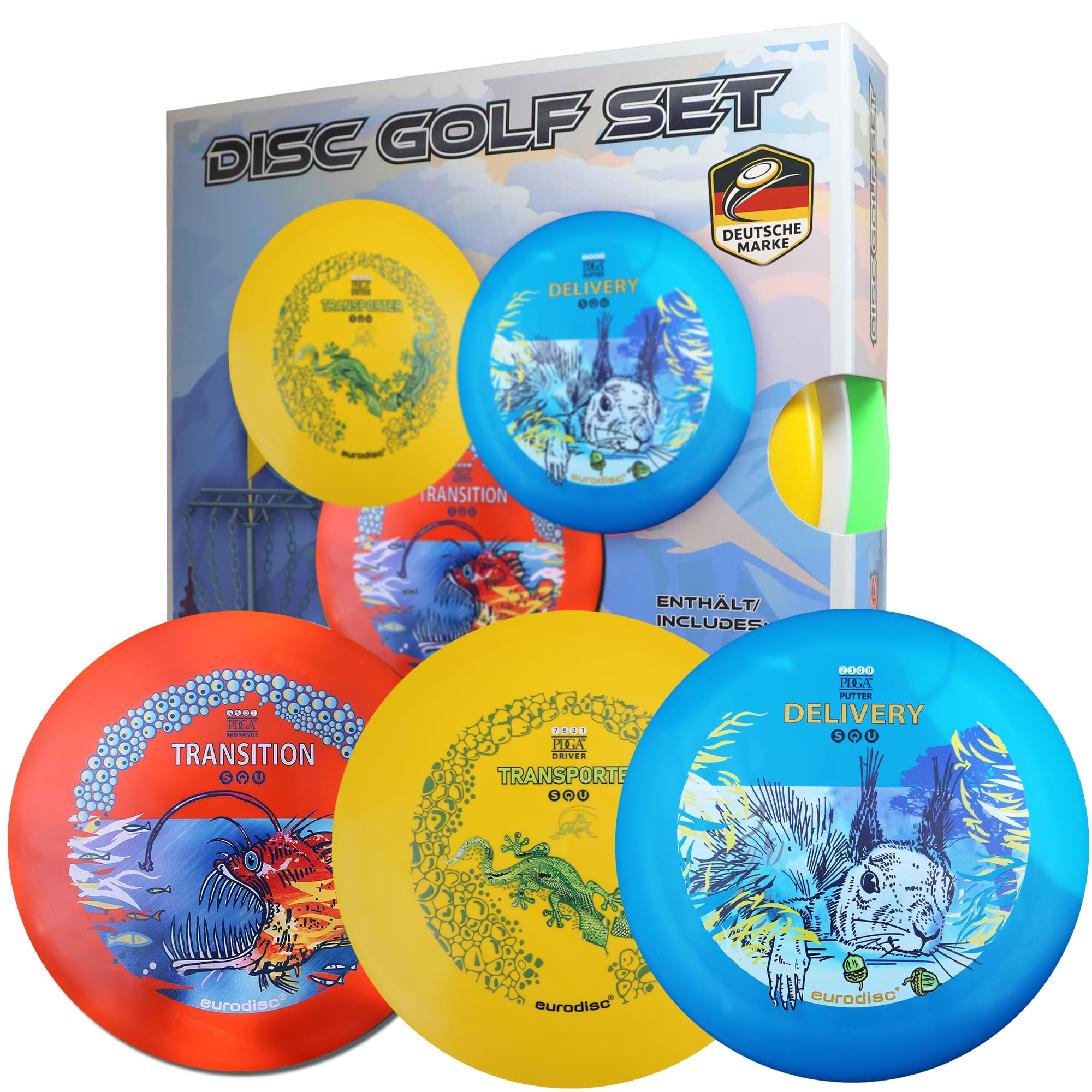 eurodisc Disc Golf Frisbee Starter Set/Kit SQU Putter Midrange Driver PDGA approved
