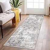 Lansny Abstract Runner Rug 2x6 Washable Runners for Hallways, Soft Kitchen Runner Rug Non-Slip, Beige Grey Thin Print Faux Wool Floor Carpet Rug Runner for Entryway Hall Bedroom Laundry Room Indoor