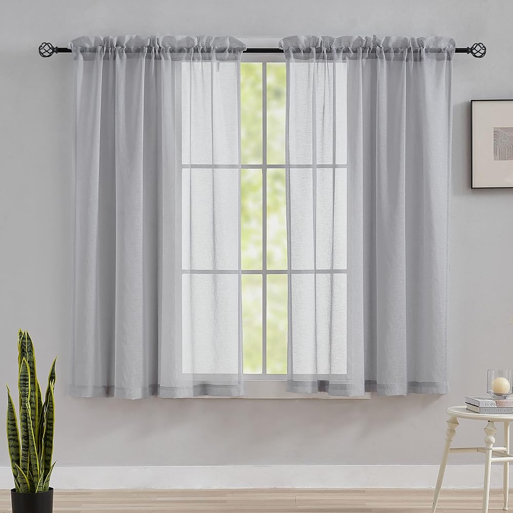 Home Brilliant 160cm Voile Curtains Set of 2 Grey Semi-Sheer 54x63 in