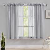 Home Brilliant Short Woven Voile Curtains 54x45 Inch Set of 2 Light Grey