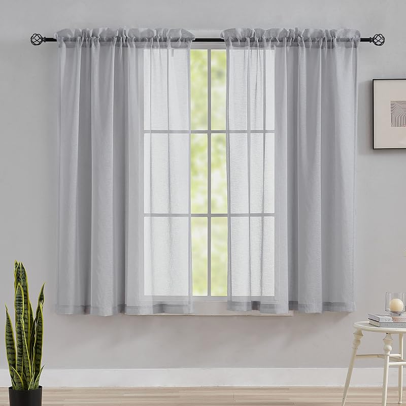 Home Brilliant 160cm Voile Curtains Set of 2 Grey Semi-Sheer 54x63 in