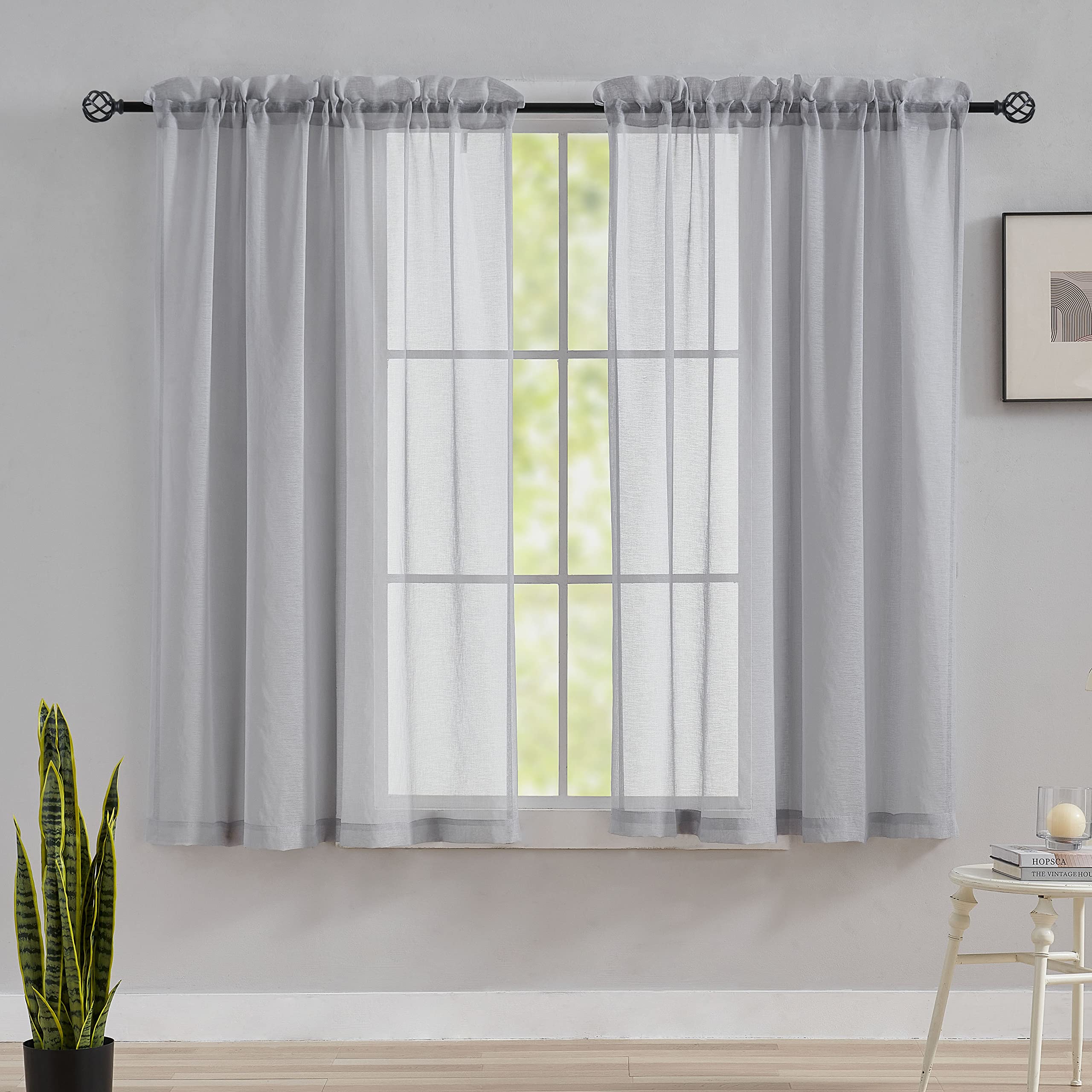 Home Brilliant 160cm Slot Top Voile Curtains for Bedroom, Decorative Soft Sheer Curtains for Windows, Grey Net Curtains for Living Room, 54 x 63 Inch, Light Grey — image 1