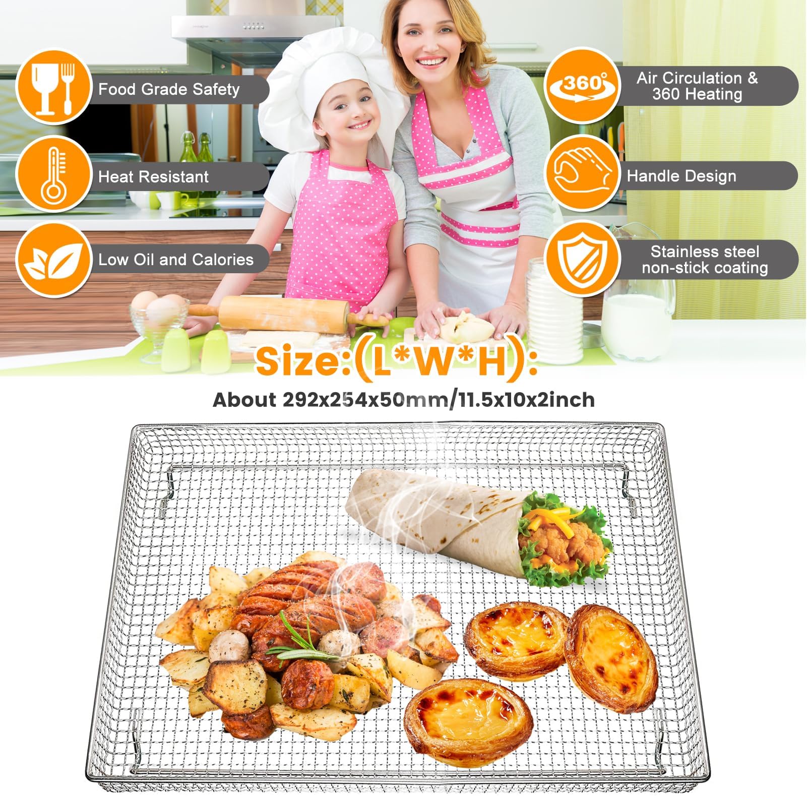 GWBSXM 3 Pieces Baking Set for Cuisinart TOA-60 TOA-65 TOA-70 Air Fryer Toaster Oven, Air Fryer Basket Pan Rack for Oven Air Fryer Accessories