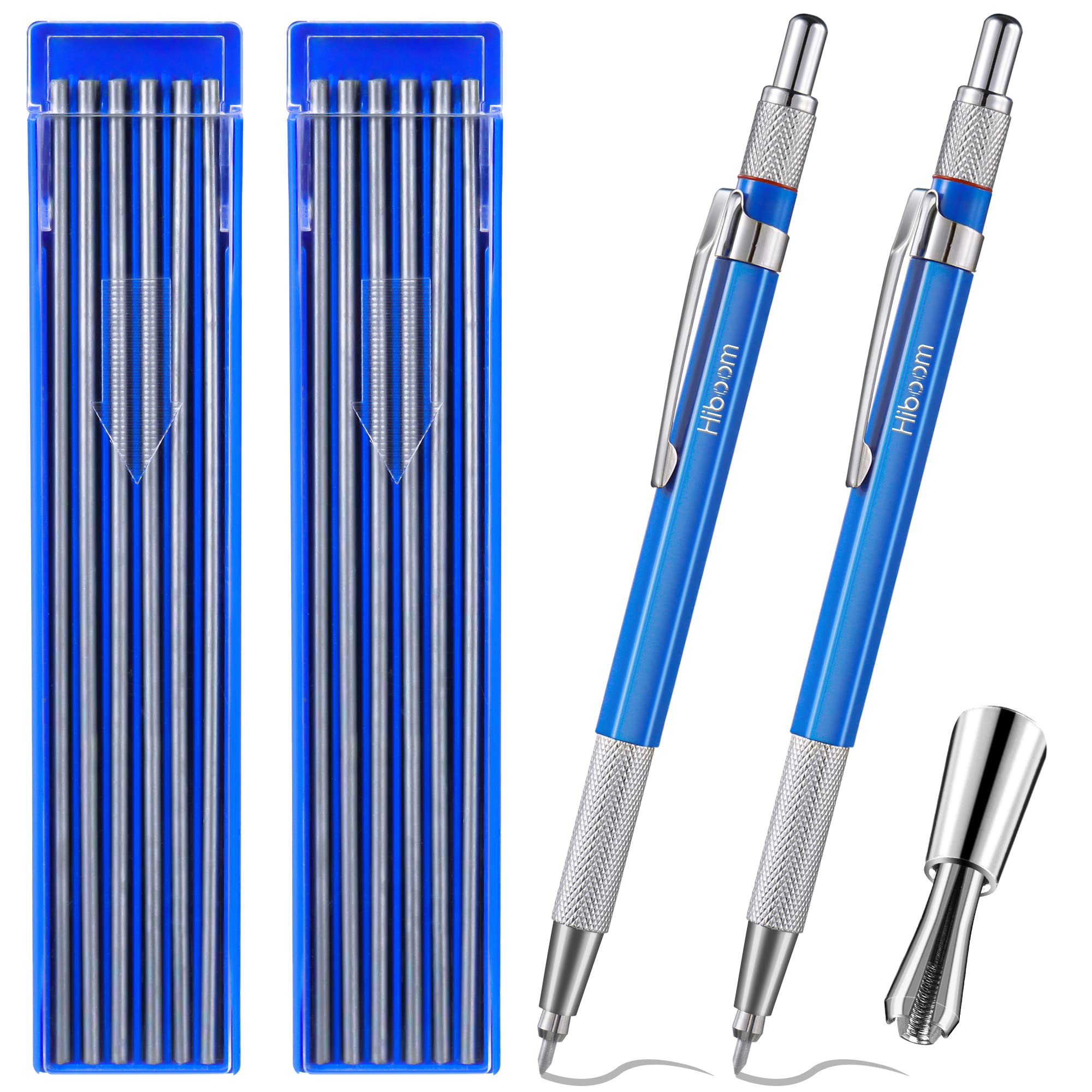 2 Welder Pencils With 24 Silver Refills - Metal Marking Mechanical Pencils For Construction & Fabrication