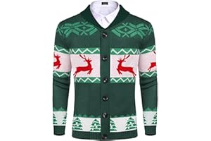 COOFANDY Men's Christmas Cardigans Ugly Xmas Sweaters Reindeer Snowflake Shawl Collar Knitted Cardigan Sweater